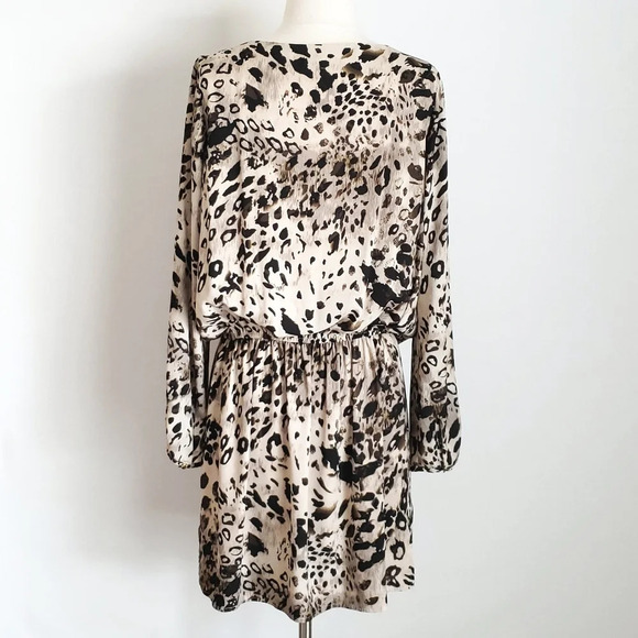 NWOT Vince Camuto Leopard Beige & Black Blouson Slouch Waist Long Sleeve Dress - Picture 5 of 9
